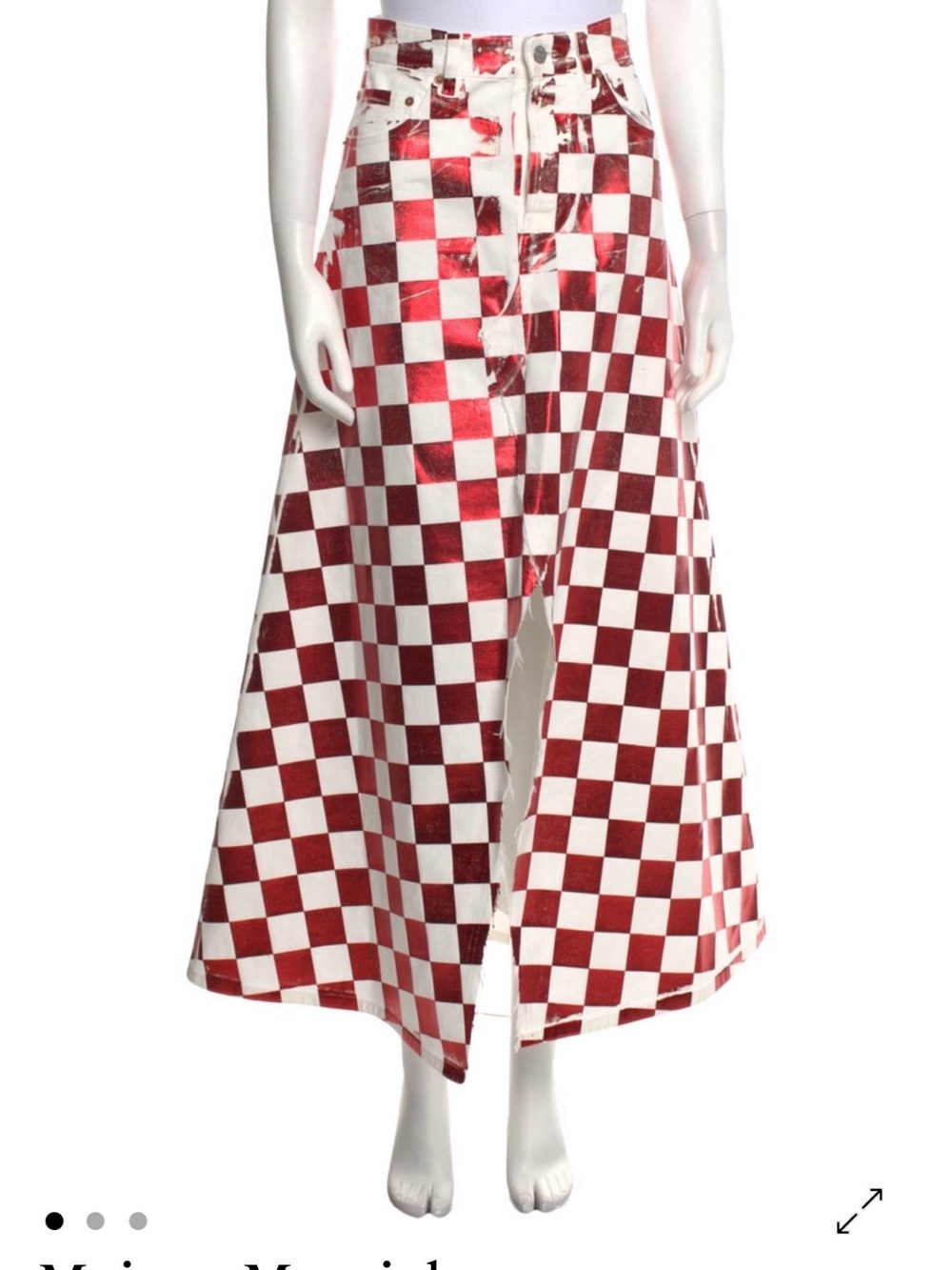 Maison Martin Margiela Red and White Checkerboard A-Line Maxi Skirt
